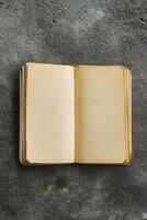 A book is open to a page with a blank space. photo
