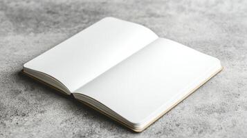 A book is open to a blank pag photo