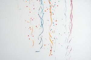 Colorful Streamers and Confetti Falling Against a White Background photo