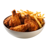 Tasty crispy fried chicken and fries combo on transparent background png