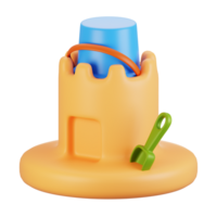 3d rendering summer season icon concept. 3d render sand castle icon png