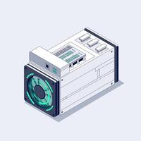 ASIC Mining Isometric illustration. Bitcoin Miner. Cryptocurrency mining equipment and hardware. Blockchain Mining farm concept vector