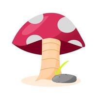 Red mushroom with rock with white background vector
