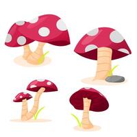 Set of red mushroom with white background vector