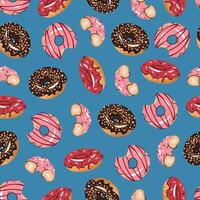 Seamless pattern with glazed donuts. Repeating texture with delicious dessert for fabric, wallpaper vector