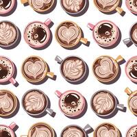 Seamless pattern with a cup of coffee and coffee beans. Repeating texture with hot coffee beverage for fabric vector