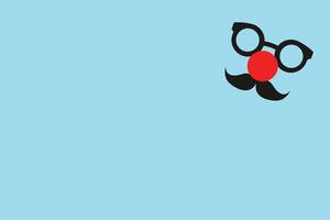 Minimalist design of clown glasses, a red nose, and a mustache on a bright blue background, symbolizing April Fools humor. vector