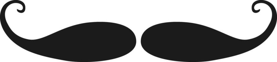 Minimalist illustration of a black, curled mustache with a whimsical design, ideal for humor or April Fools themes. vector