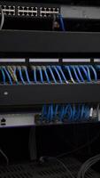 Data Center Server Rack with Flashing Lights and Network Cables, Internet Infrastructure and Cloud Computing, High-Tech Communication Equipment, Networking and IT Systems video