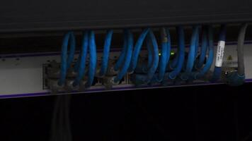 Data Center Server Rack with Flashing Lights and Network Cables, Internet Infrastructure and Cloud Computing, High-Tech Communication Equipment, Networking and IT Systems video