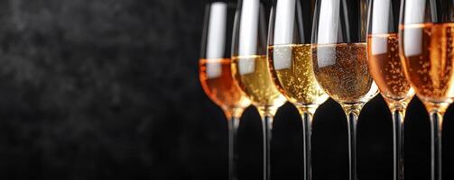 Shimmering wine glass. Glasses of sparkling wine against a dark background. photo