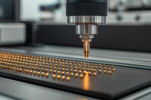Precision task execution concept. Precision machinery applying a technique to a metal surface. photo