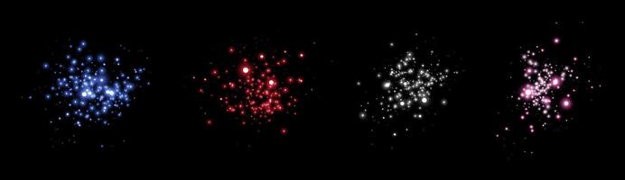 Glowing magic sparkles. Glittering dots, particles and stars. Glow flare light effect. Luminous points different colors vector