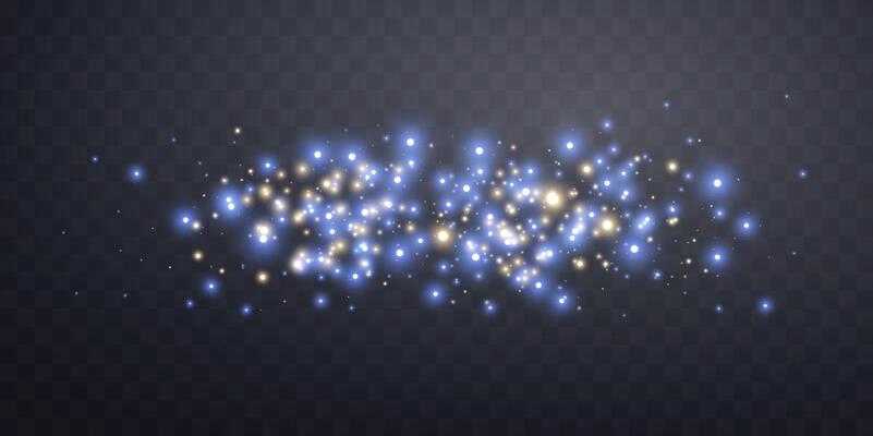 Blue and gold magic sparks and dust stars. Blue glow flare light effect light effect