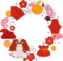 CNY 2030 circle round frame template for your text traditional frame design. Graphic line illustration vector