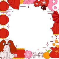 Chinese new year of dog 2030 graphic line square frame, New Year background material. lantern lunar festival, transparent background vector