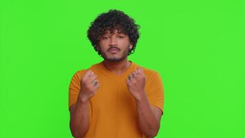 Quarrel, indian man showing fig negative gesture, rapacious, avaricious, acquisitive, refusal sign video