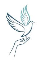 Serene Dove Landing Gently on Open Hand, Symbol of Peace vector