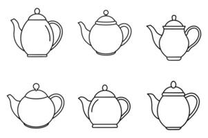 Six outline illustrations of different teapots vector