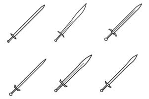 Six Different Types of Swords in Outline Style vector