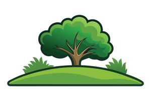 Vibrant illustration of a tree in a grassy field. vector
