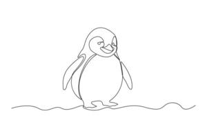 Simple hand-drawn penguin continuous line art isolated on white background. vector