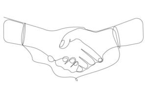 Two hands connected with a thread continuous line art drawing. vector