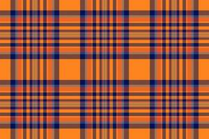Deluxe seamless textile, menu tartan background fabric. Antique pattern check plaid texture in vivid tangerine and blue colors. vector