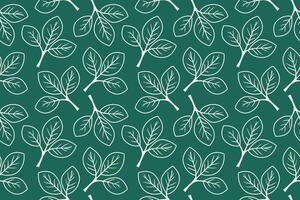 Elegant teal green background featuring a seamless pattern of minimalist offwhite leaves. Ideal for textile design, wallpaper, branding, or website backgrounds. vector