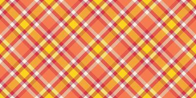 Picture background fabric, vivid pattern tartan check. Drawing plaid texture seamless textile in red and orange colors. vector