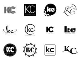KC logo company template. Letter k and c logotype. Set different classic serif lettering and modern bold text with design elements. Initial font typography. vector