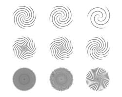 Spiral and swirl motion twisting circles design element set. illustration. vector