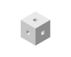 Isometric cube with square cutouts, minimalist design, perfect for technology, architecture, or abstract concepts. vector