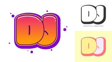 DJ logo design for festival or party. Initial letter d and j in graffiti style. Creative modern lettering company name of font typography. Kids trendy logotype or identity. vector