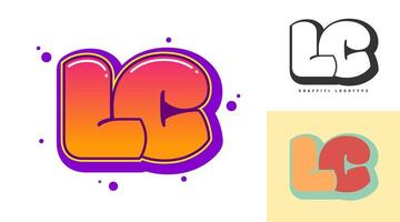 LC logo design for festival or party. Initial letter l and c in graffiti style. Creative modern lettering company name of font typography. Kids trendy logotype or identity. vector