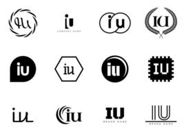 IU logo company template. Letter i and u logotype. Set different classic serif lettering and modern bold text with design elements. Initial font typography. vector