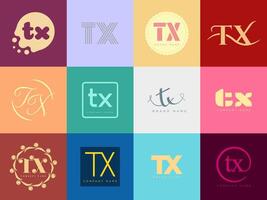 TX logo company template. Letter t and x logotype. Set different classic serif lettering and modern bold text with design elements. Initial font typography. vector