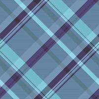 Scottish tartan plaid pattern, international seamless background fabric. Popular textile check texture in cyan and indigo colors. vector