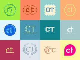 CT logo company template. Letter c and t logotype. Set different classic serif lettering and modern bold text with design elements. Initial font typography. vector
