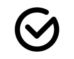 Bold black checkmark icon in a circle. Perfect for app interfaces, websites, presentations, and social media graphics to represent completion, approval, or success. Clean, minimalist design. vector