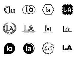 LA logo company template. Letter l and a logotype. Set different classic serif lettering and modern bold text with design elements. Initial font typography. vector