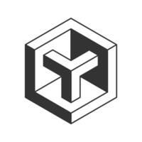 Stylish abstract graphic featuring a hexagonal cube with a three-dimensional, Y-shaped inner form. Ideal for modern branding, web design, and tech-related projects. vector
