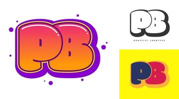 PB logo design for festival or party. Initial letter p and b in graffiti style. Creative modern lettering company name of font typography. Kids trendy logotype or identity. vector