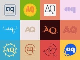 AQ logo company template. Letter a and q logotype. Set different classic serif lettering and modern bold text with design elements. Initial font typography. vector