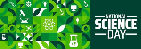 National Science Day geometric shape pattern background banner or poster design template. observed every year in February. Holiday concept. Use to any Template, card, poster, placard, template. vector