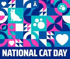 National Cat Day geometric shape pattern background banner or poster design template. observed every year in February. Holiday concept. Use to any Template, card, poster, placard, template. vector