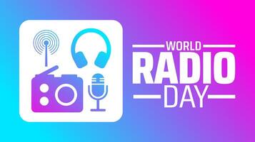 World Radio Day background banner or poster design template. observed every year in February. Holiday concept. Use to any Template, card, poster, placard, template. vector