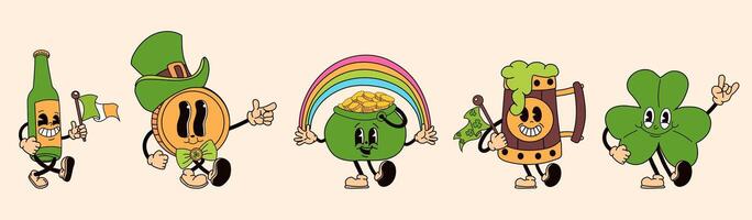 A set of retro cartoon characters designed as St. Patrick's Day mascots vector