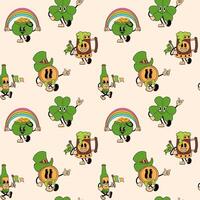 Seamless pattern with retro cartoon characters designed as St. Patrick's Day mascots vector
