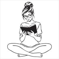 Girl in a Library Setting Illustration vector
